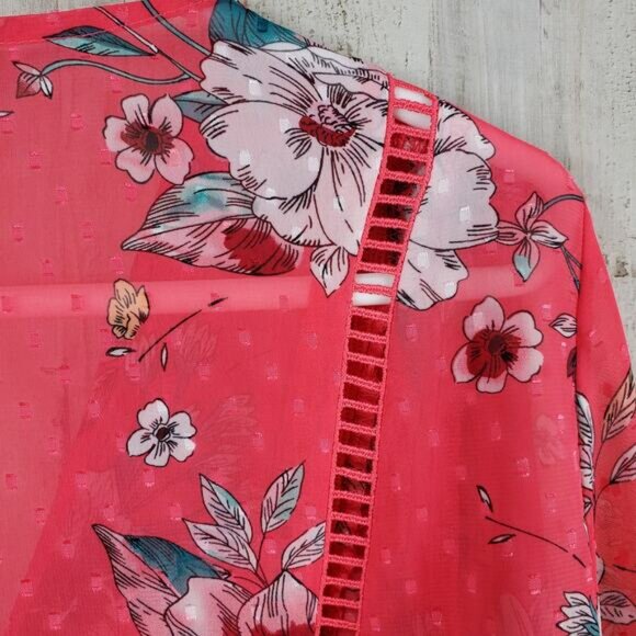 Time and Tru Floral Open Front Top Pink Size Large - Picture 8 of 9
